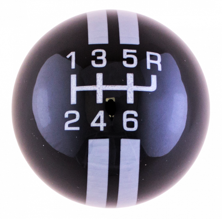 6-Speed R-Series Black Shift Ball with Pearl Gray Racing Stripe 2-1/8";